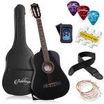 Ashthorpe 38-inch Beginner Acoustic Guitar Package (Black), Basic Starter Kit w/Gig Bag, Strings, Strap, Tuner, Pitch Pipe, Picks