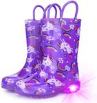 Funspread Rain Boots for Girls - Light Up Rain Boots for Toddlers and Kids Waterproof Shoes with Handles Purple Size 11