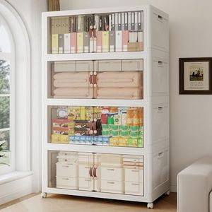 VNVTO Stackable Storage Bins with Lids, Clear Doors, 1088QT Large Storage Bins Foldable Storage Cabinet Collapsible Closet Organizers for Bedroom Dorm Office
