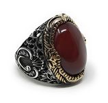 KAR 925K Stamped Sterling Silver Men Red Agate (Aqeeq) Ring I1Q, gemstone, Agate