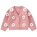 LAWKUL Baby Toddler Girl Cardigan Warm Sweater Floral Long Sleeve Jumpers Coats Knitted Clothes Pink 2-3 Years