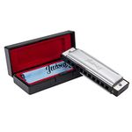 JUAREZ Azüre 10 Hole 20 Tone Diatonic Harmonica Key of C Scale | Mouth Organ | Cover - Stainless Steel | Comb - ABS | Reed - Phosphor Bronze with Cloth & Case