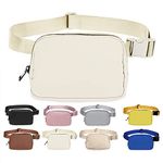 Bomvabe White Fanny Pack for Women, 1L Mini Belt Bag with Adjustable Strap 32" to 51", Small Waist Bag with 2 Zippered Pockets, Crossbody Shoulder Bag for Travel Sport Running Cycling Hiking