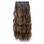 PRAVRAJYA Women's Hair Extension 22 Inch Natural Look Synthetic Wavy Highlight Hair 4 Pieces with 11 Clip Wig Cheap Fluffy & Not Tangled Women and Girls (4H27 Wave Highlight)