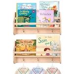 MOFASVIGI Nursery Bookshelf Set of 2 Book Shelf Organiser Floating Baby bookshelf Wall Mounted Shelves Toy Hanging Organizer for Kids Nursery Decoration, Kitchen Spice Rack 16 inch, Wood