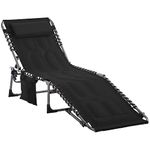 Outsunny Outdoor Lounge Chair, Folding Chaise Lounge, Patio Padded Tanning Chair with 5-position Adjustable Backrest, Pillow and Pocket for Deck, Beach, Lawn and Sunbathing, Black