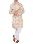 Amazon Brand - Anarva Men's Cotton Printed Kurta Pajama Set for Men Long Sleeve Party Dress (Beige,X-Large)