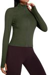 QUEENIEKE Workout Jackets for Women Full Zipper Slim Fit Athletic Running Jacket Cropped Tops with Thumbholes Size S Color Moss Green