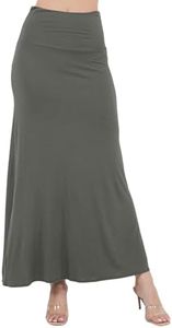 Azules Maxi Skirt for Women- Elegant Long Women's Skirts- Solid Color, Soft, Stretchy, Flowy Boho Rayon- Womens High Waist Fold Over for Any Occasion - Charcoal, Large