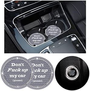 Ziciner 2 Pack Bling Car Cup Holder Coasters with Start Stop Button Cover, 2.75 inch Crystal Rhinestone Soft Rubber Auto Cup Insert Pad, Non-Slip Universal Vehicle Interior Accessories (Gray)