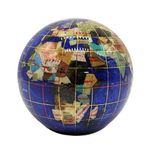 Unique Art 4.3" (110 mm) Diameter Gemstone Globe Paperweight Paper Weight (Blue Pearl Swirl)