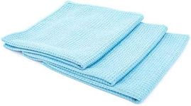 The Rag Company - Standard Waffle Weave Towels, Microfiber Detailing, Window/Glass and Drying, Wax & Polish, Lint-Free, Streak-Free, 370gsm, 16in x 16in, Light Blue (3-Pack)