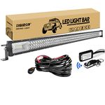 RIGIDON Car Led Light Bar with 12V Strobe Remote Control Wiring Harness Cable Kit, Straight 50 inch 648W, 7D Tri Row Driving Work Lamp for Car Off Road Truck SUV 4x4, Flood Spot Combo Beam, 6000K