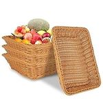 DAJAVE 4 Pack Wicker Bread Basket Rectangular Wicker Basket Rattan Basket Woven Wicker Storage Basket for Vegetables, Fruits, Bread, Food, Home Kitchen Restaurant (35x24.5x7.5cm)