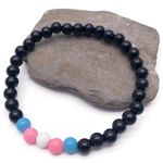 Trans Pride Flag Bead Bracelet, 6mm Pink White Blue and Black Acrylic Beads, Transgender LGBT Awareness, Size Small/Medium 7 inches