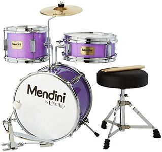 Mendini By Cecilio Kids Drum Set - Junior Kit w/ 4 Drums (Bass, Tom, Snare, Cymbal), Drumsticks, Drum Throne - Beginner Drum Sets & Musical Instruments