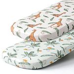 Stretch Fitted Bassinet Sheet Set BROLEX 2 Pack Cradle Sheets for Bassinet Pad/Mattress,Unisex Boys Girls,Ultra Soft,Giraffe Leaf