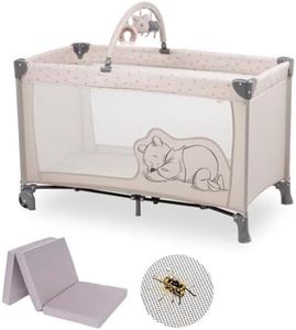 hauck Lettino Neonato da Viaggio Dream N Play Go - Lettino da Campeggio per Bambini Pieghevole con Materasso, Arco Giochi, Borsa e Zanzariera - (Con accessori, Winnie The Pooh, arcobaleno beige)