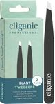 Cliganic Professional Eyebrow Tweezers Slant Tip - Precision for Men & Women, Stainless Steel Best for Plucking Chin Facial Hair (Black, 2 Pack)