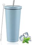 LATERN Iced Coffee Tumbler with Lid and Straw, 750ml Insulated Stainless Steel Cup Double Wall Vacuum Travel Coffee Mug Reusable Water Cup Keeps Drinks Cold & Hot (Sky Blue, 1Pcs)