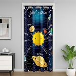 Outer Space Door Curtain, Starry Sky Blackout Curtain for Kids Boys Girls Bedroom, Galaxy Planet Space Door Drape, Solar System Cartoon Closet Curtains for Bedroom Closet Door, Blue 34"W X 80"L