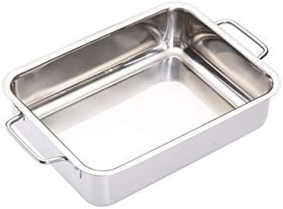 MasterClass Deep Stainless Steel Roasting Tin with Folding Handles and Hob Compatible Design, 27 x 20 x 6.5 cm, Silver