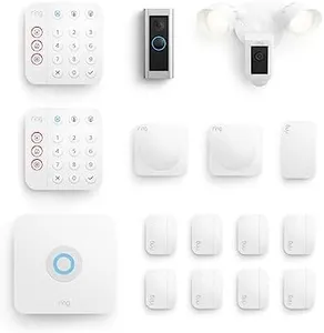 Ring Wired Doorbell Pro (Video Doorbell Pro 2) with Ring Floodlight Cam Wired (White) and Ring Alarm 14-Piece (White)