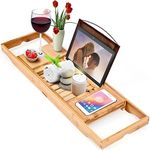 Homemaid Living Luxury Bamboo Bathtub Tray - Expandable Bathroom Tray with Reading Rack or Tablet Holder, Premium Bath Tray Includes a Wine Glass Holder, Bathroom Caddy fits All bathtubs (Natural Bamboo)