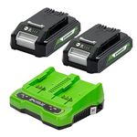 Greenworks 24V Batteries and Dual Slot Charger. Original Greenworks Battery - Two of 2Ah Powerful Lithium-Ion Batteries and Charger. Suitable for All Greenworks 24V Garden and Power Tools. GSK24B2X