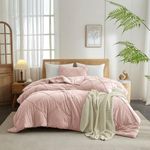 LifeTB Pink Comforter Set Queen Comforter Set Diamond Pattern Geometric Comforter Set 1 Tufted Blush Comforter with 2 Pillowcases Vintage Shabby Chic Bedding Set Boho Farmhouse Fluffy Comforter Set