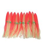 10 Pcs Squid Lure,Squid Skirt Fishing Lures,30cm Silicone Lifelike Squid Swimbait,Soft Plastic Bass Fishing Lure,Luminous Squid Skirt Fishing Bait with Hook for Sea Lake Fishing(Pink)