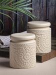 The Vintage Artefacts 1000ml Ceramic Jar with lid pickle jar 1 kg capacity | Set of 2 | 6X4 Inches (WHITE)