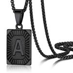 Letter A Necklace Black Cool Box Chain Stainless Steel Square Pendant Initial Necklace Personalized Men Boyfriend Gifts