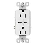 Legrand Radiant R26USBCC6W 15 Amp Tamper-Resistant Decorator Duplex Receptacle Outlet with Ultra Fast USB C/C 6.0A Charging Ports, White (1 Count)