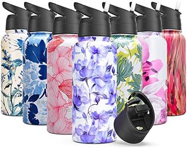 Stainless Steel Insulated Water Bottle - THILY Triple Insulated 32 oz Leakproof Wide Mouth Water Flask with 2 Lids and Straws, Keep Hot 12 Hours Cold 36 Hours, BPA Free, Durable, Iridaceae