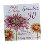 white cotton cards Pink Gerbera, Happy 90 Grandma Have a Wonderful Day Handmade 90th Birthday Card, White, WBA90-GMA