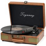 Trynnay Record Player 3 Speed Bluetooth Portable Suitcase Vinyl Player with Built-in Speakers Turntable Enhanced Audio Sound PU Leather Vintage Brown