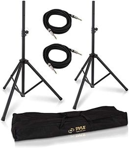 Pyle Universal Stand Kit-Height Adjustable 3.6’ -5.6’ Tall Sound Equipment Tripod Mount for Speakers w/ 35mm Insert-Home, Stage, Studio Use-(2), Black, 21’ ft 1/4" Audio Cable (PMDK102)