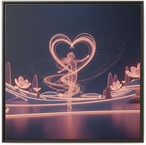 BrickByDreamCo Neon Ballerina Heart Matte Canvas Framed | Dance Wall Art