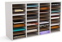 Safco Wooden Paper and Mail Organizer for Home Office and Classroom, Adjustable Shelves and Stackable, 24 Compartments, Modern Gray