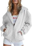 Jhsnjnr Womens Comfy Hoodie Fashion Solid Zip Up Cute Hoodies Oversized Sweatshirt with Pocket Grey