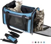 YUDODO 25 lbs Lightproof Pet Carriers Airline Approved Dog Cat Travel Soft Sided Carrier Reflective Mesh Safe Pet Cat Carrier Foldable Portable Small Animal Rabbit Puppy Cat Carrier (Large, Lake blue)