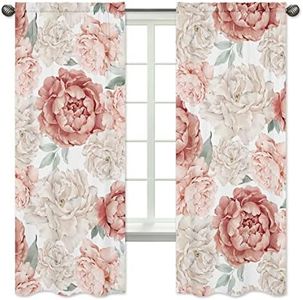 Sweet Jojo Designs Blush Pink Boho Shabby Chic Floral Girl Window Curtains Treatments Panels Baby Nursery Kids Bedroom Kitchen Living Room Playroom Coverings Set of 2 Off White Bohemian Flower Elegant