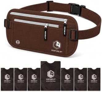 VENTURE 4TH RFID Money Belt for Travel: The Trusted Hidden Waist Stash for Men and Women (Brown + RFID Sleeves)