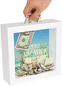 Americanflat 6x6 Money Saving Box with Slot - Vacation Travel Fund Decorative Shadow Box Frame in White with Polished Glass for Wall and Tabletop