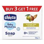 Chicco Baby Moments Bathing Soap for Babies with Almond & Olive Oil, 125g (Buy 3 Get 1 Free)| Nourished & Moisturized Skin| No Parabens | Dermatologically Tested on Sensitive Skin