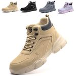 Nasogetch Steel Toe Boots for Men Women Waterproof Work Boots Lightweight Slip Resistant Construction Safety Boots Shoes Khaki US 8.5 Women/US 7 Men EU 39