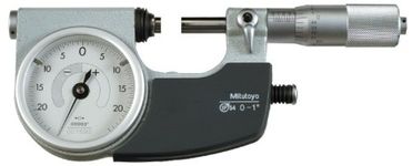 Mitutoyo 510-131 Dial Indicating Micrometer, Ratchet Stop, 0-1" Range, 0.00005" Graduation, +/-0.00004" Accuracy, Retractable Anvil Button