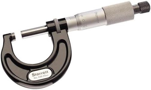 Starrett 436.1MXRL-25 Outside Micrometre, Ratchet Stop, Lock Nut, Carbide Faces, 0-25mm Range, 0.01mm Graduation, +/-0.002mm Accuracy