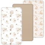 Yukkidds Next to Me Crib Sheets 83x50cm Fitted 3 Pack Baby Crib Sheets Ultra Soft&Breathable Microfiber Baby Cot Bedding Sheets Brown Balloon